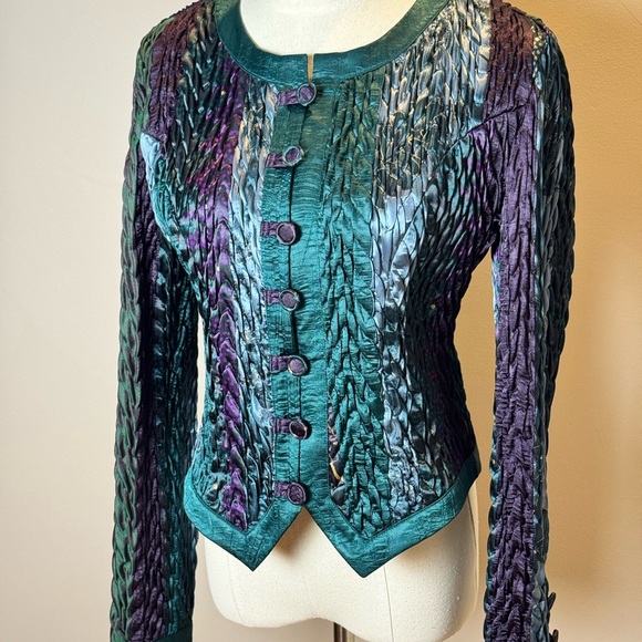 Vintage Jeanne Marc Braided Texture, Teal & Purple Jacket Size Small - Picture 4 of 11